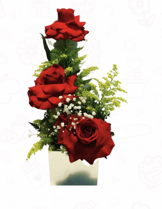 6678 Arranjo de rosas vermelhas e vaso espelhado 